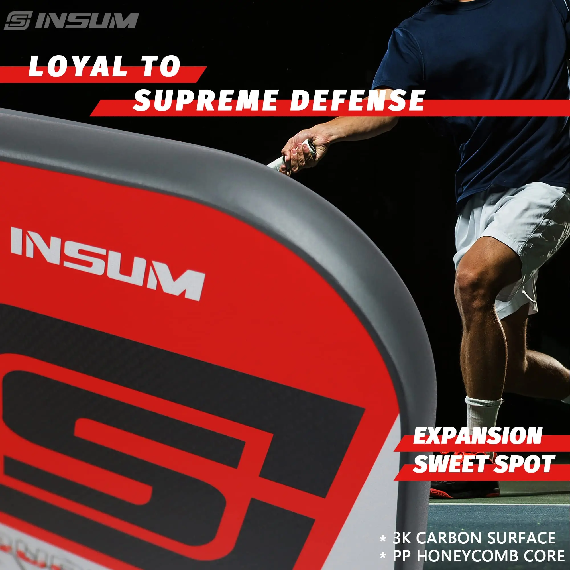 INSUM Raging Pickleball Paddle Carbon Fiber Surface Edgeless Design Widebody Shape for Control Power & Larger Sweet Spot 19.6mm