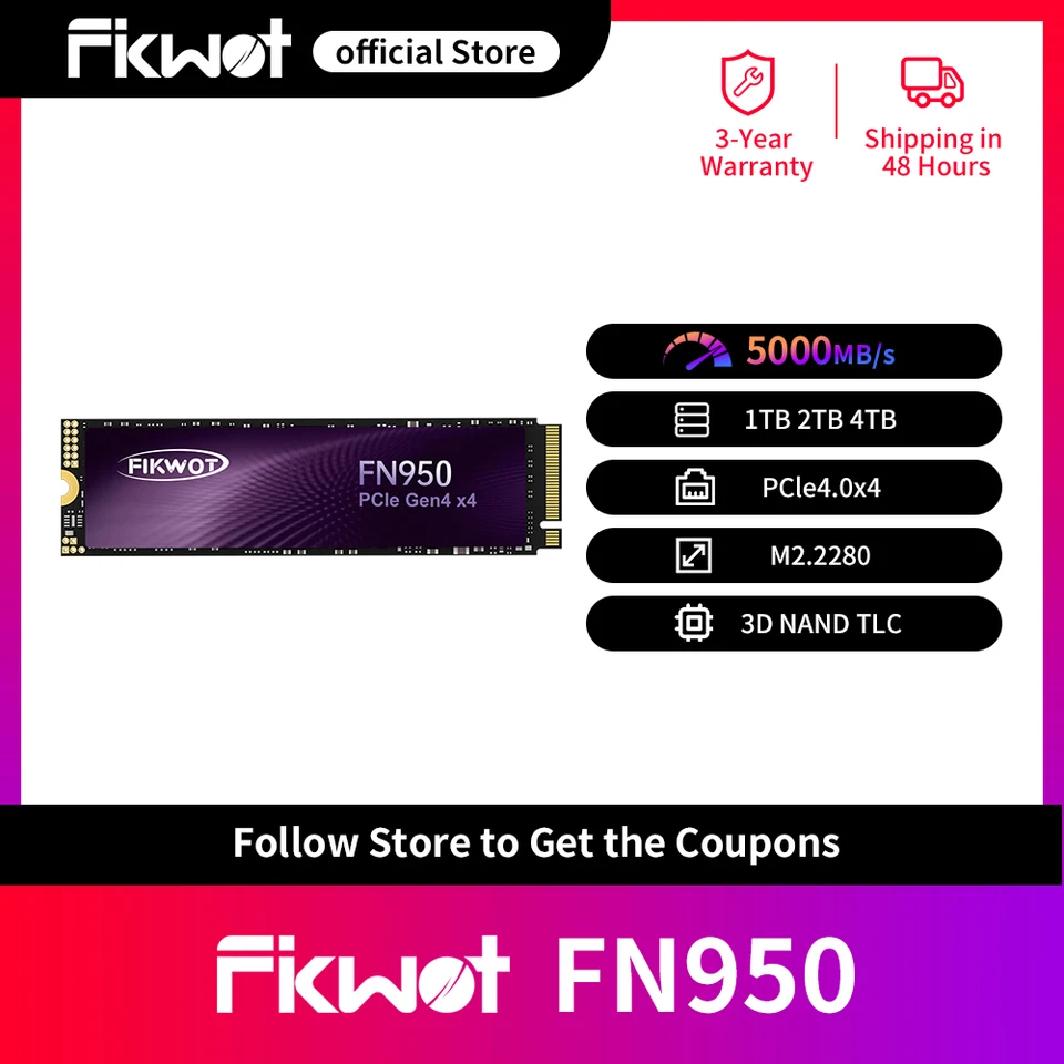 Fikwot FN950 SSD 1TB 2TB 4TB 5000MB/s PCIe4.0x4 NVMe Up to M.2