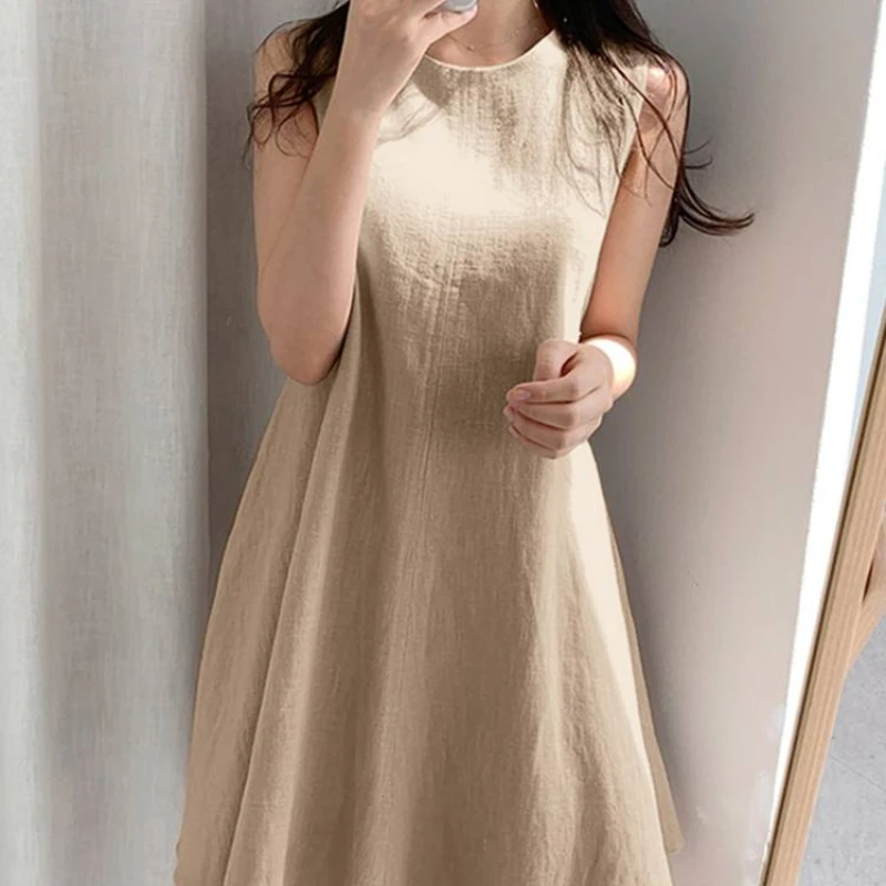 

Women Summer Sundress 2023 Fashion Solid Tank Dress Casual Sleeveless Female A-Line Robe Femme