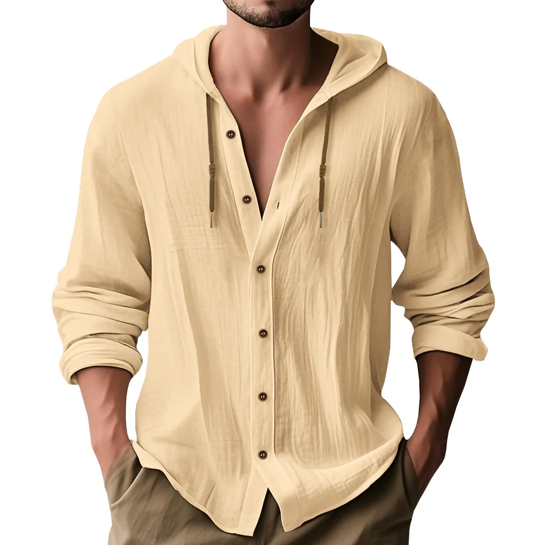 Camicie da uomo Felpa con cappuccio a maniche lunghe in cotone e lino Sport Tempo libero Abbigliamento da uomo ampio e caldo Stagione primaverile e autunnale 5
