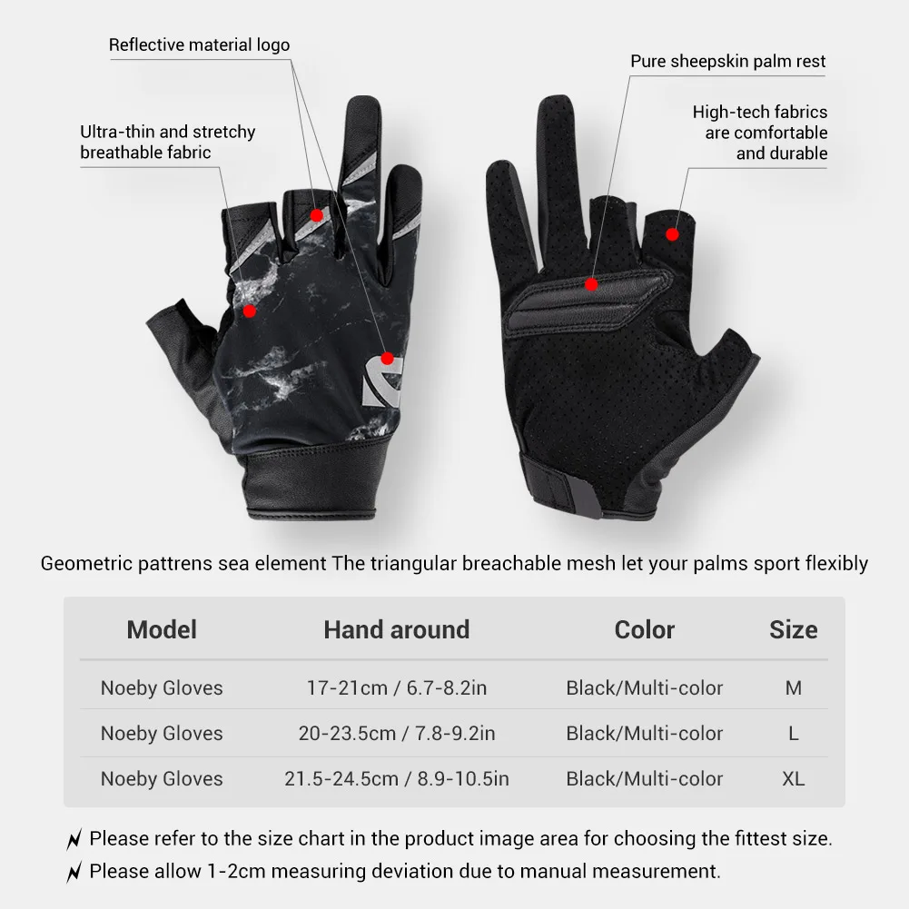 Cycling Gloves Fingerless Gloves Fishing Gloves Noeby 3 Half-Finger Fishing Gloves Anti-Slip Glove UPF50+ Breathable Antiskid for Hiking Biking Kayaking Fishing Tackle Gloves