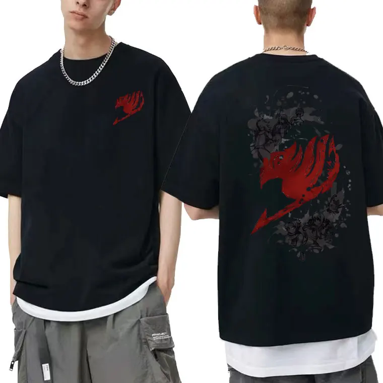 

Men Manga Oversized T Shirts Japanese Anime Fairy Tail Logo Print T-shirt Etherious Natsu Dragneel Graphic Tshirt Short Sleeve