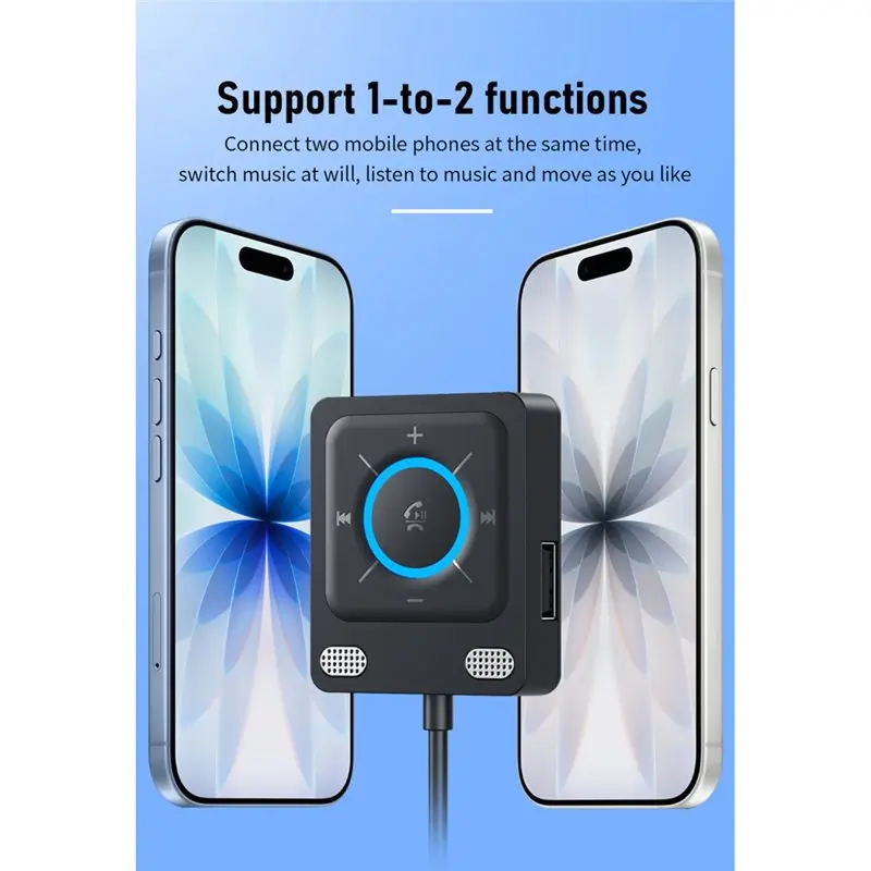 B03B-무선 블루투스 6.0 차량용 어댑터 듀얼 마이크 USB 3.5Mm AUX 어댑터 블루투스 수신기