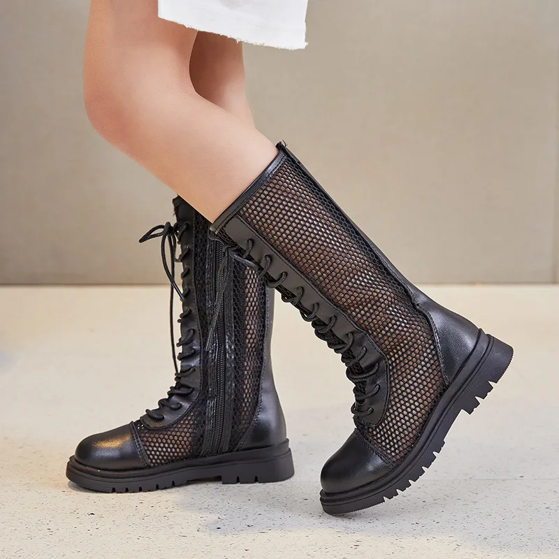 Girls Summer Hollow PU Boots Casual Breatheable Kids Shoes
