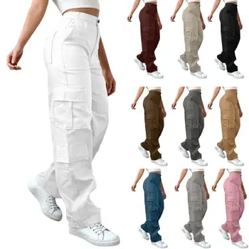 77HE Multi Pocket Women's Breathable Cotton Cargo Pants High Waist Casual Work Bottoms Long Trousers for Daily Hiking 2