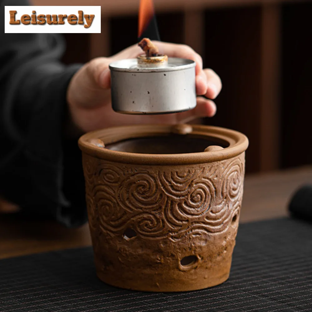 Sauce Glazed Old Rock Mud Alcohol Teapot Warmer Retro Trivet Tea Stove Boiling Kettle Stand Heater Teaset Accessories Decoration