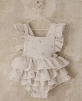 Baby Girl Cotton Floral Criss-Cross Romper Kid Princess Ruffles Layered Dress Bodysuit Rompers Jumpsuits Children's Clothing 4T 2