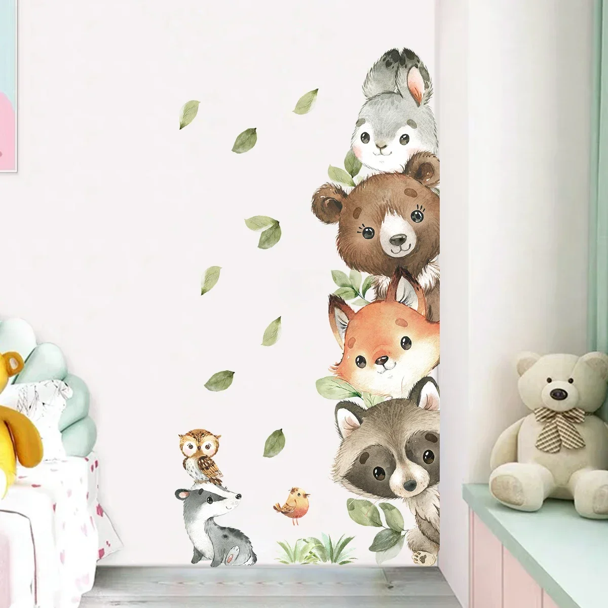 1PC Cute Cartoon Probe Stacked Sitting Small Animal Wall Stickers For Kids Room Bedroom Home Decoration wall stickers