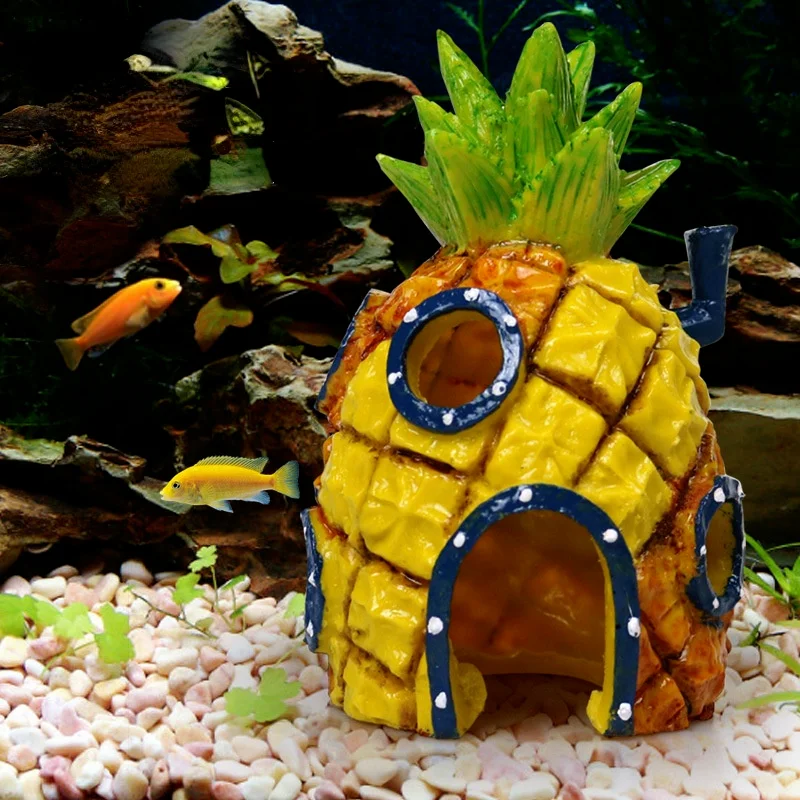 Underwater Comic Plants Pineapple House Fish Hiding Play Home Shrimp Nest Fish Tank Decor Aquarium Decoration