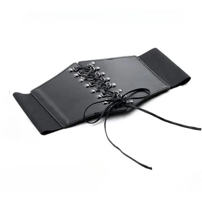 Black Lace-Up Elastic Corset Waist Belt