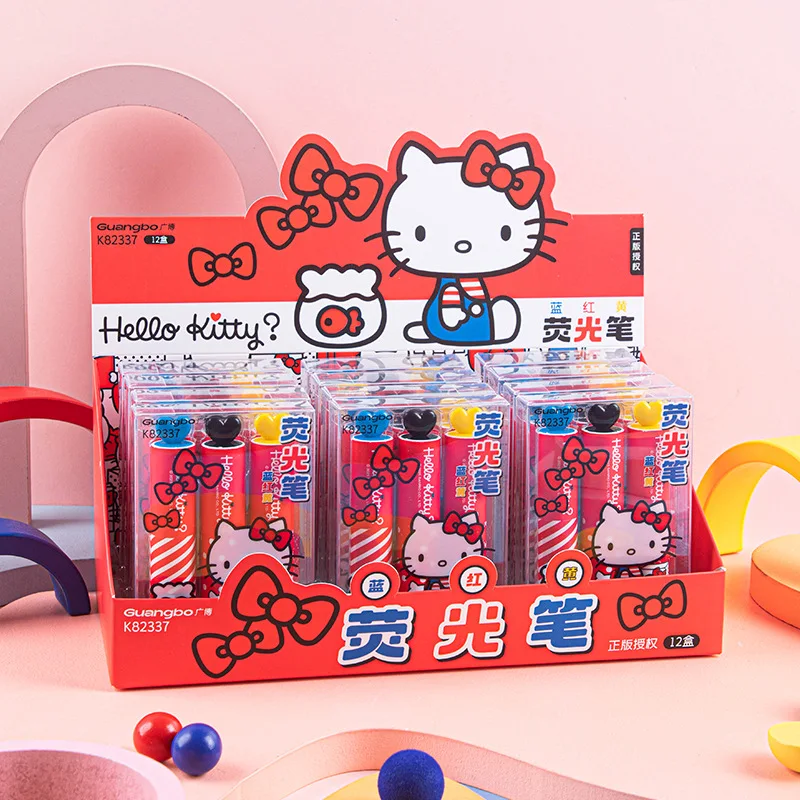 산리오 하이라이터 고급 KT 고양이 컬러 마커 학생 필기 메모펜 3개 세트 (학교/사무용품)