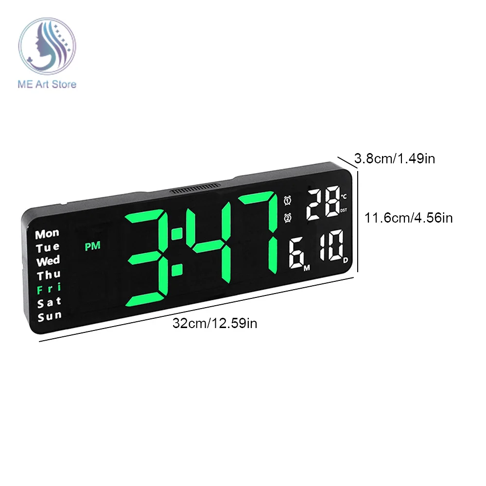 13 Inch LED Digital Wall Clock Remote Control Temp Date Week Display Memory Table Wall-mounted Dual Electronic Alarms Clocks