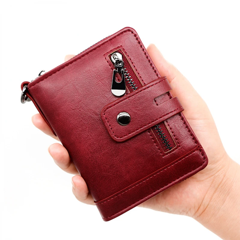 Men's wallet vertical retro 2 fold multi-function zipper large capacity change space men's buckle money clip wholesale