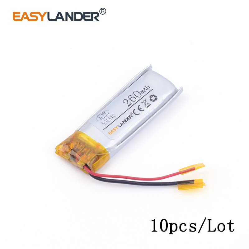 

10pcs/Lot 501540 260mAh 3.7v lithium Li ion polymer rechargeable battery For Bluetooth Headset Smart watch Sports bracelet mouse