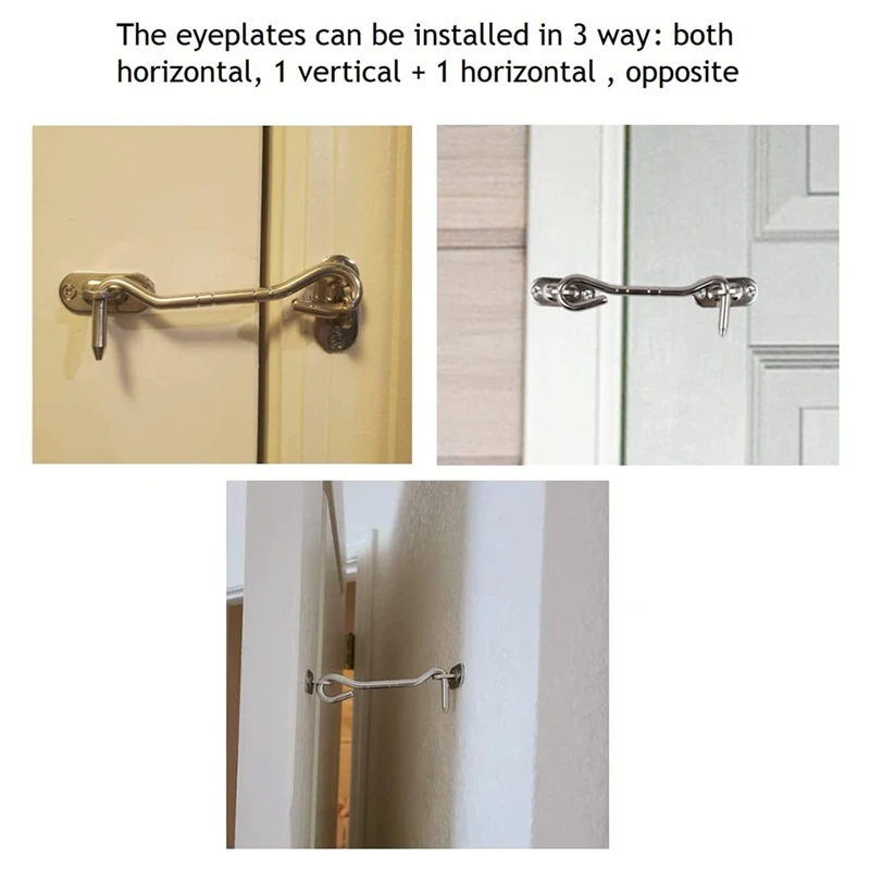 A68P-2 Pcs Stainless Steel Cabin Hook And Eye Latch With Screws-Heavy Duty Door Gate Latch For Shutter Shed Window