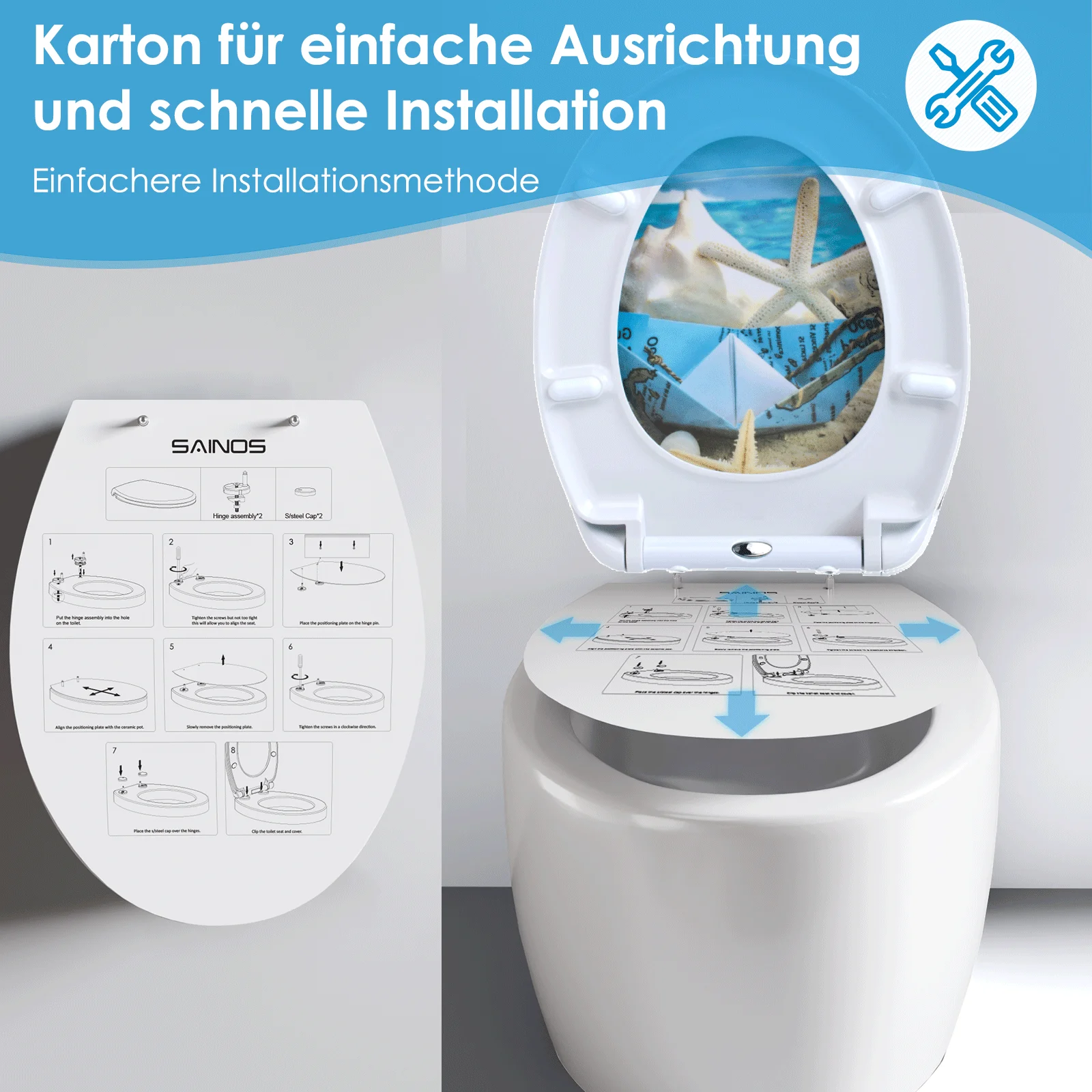 SAINOS Universeller Toilettendeckel mit Absenkautomatik WC-Sitz aus Harz Klosettdeckel Toilettensitz Tragfähigkeit bis 190 kg – Detail 5