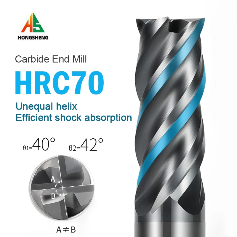HRC70 CNC Carbide End Mill Unequal Helix Tungsten Cutter 4 Flute Metal Steel Machining Tool 6 8 12 14 20mm Router Bit milling cutter