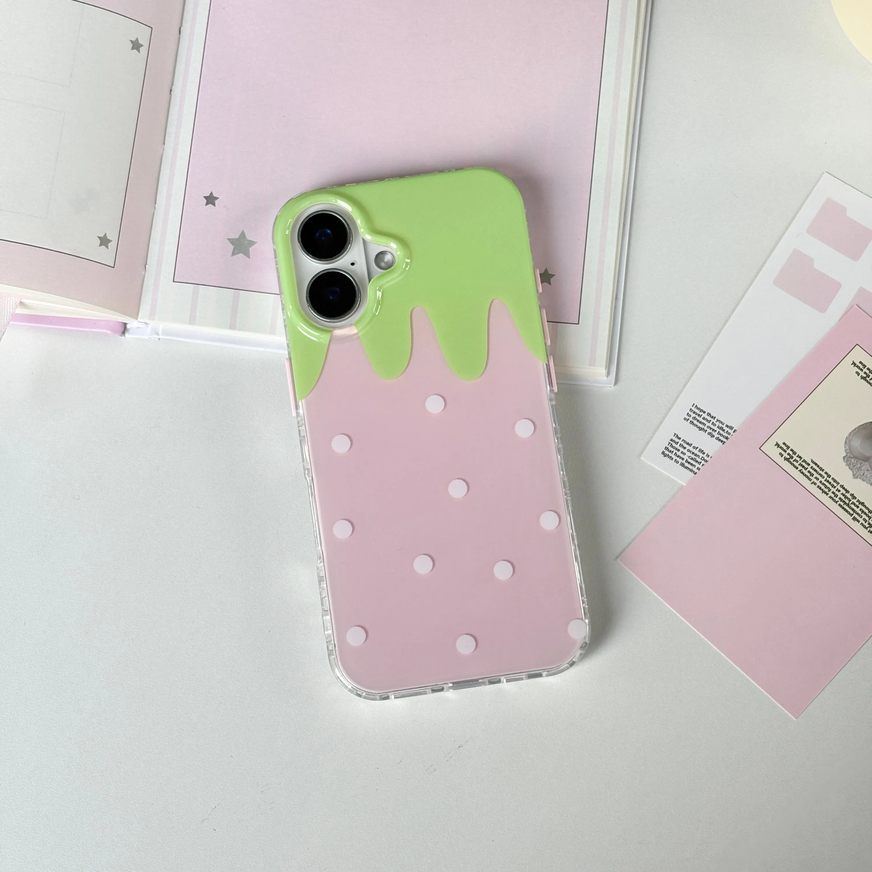 Korean Pink Cute Strawberry Polka Dot Phone Case