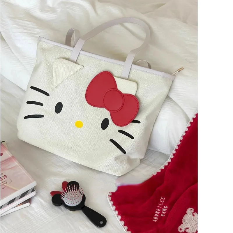 MBTI Canvas Hello Kitty Womens Tote Bag Casual Cute Large Capacity Cartoon Fashion Shoulder Bag Exquisite Luxury Female Handbag