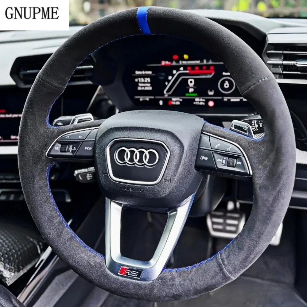 Benutzerdefinierte rutschfeste Wildleder-Lenkradabdeckung für Audi Q3 F3 Q5 FY SQ7 Q8 SQ8 RS Q3 Q8 (D-Form) Avant Lenkung Wrap