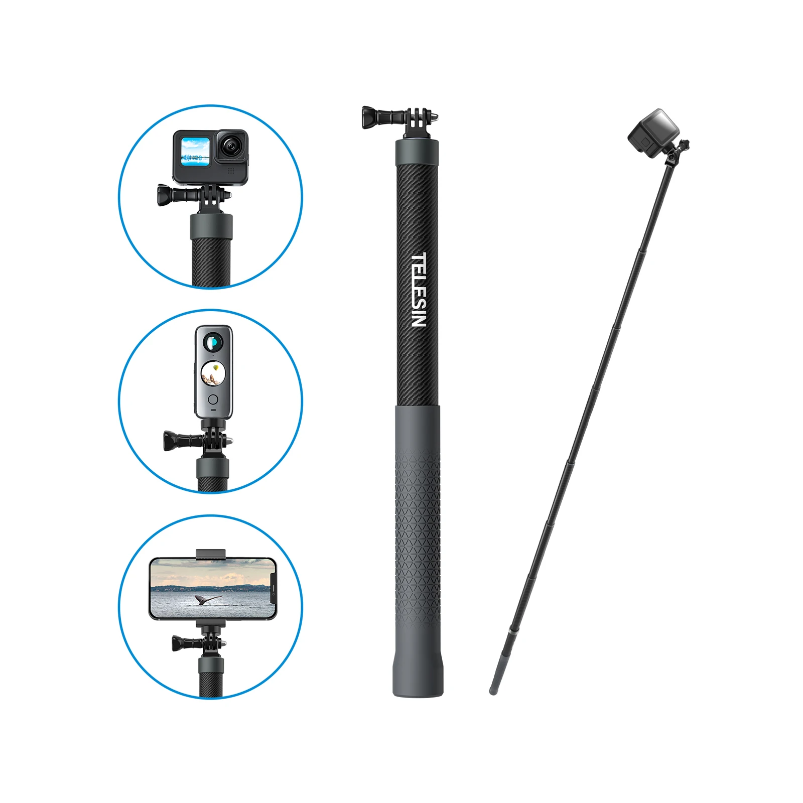 

TELESIN 3 Meter Carbon Fiber Selfie Stick Monopod Extendable With 1/4 Screw For GoPro Insta360 Osmo Action DJI Action Camera 3M