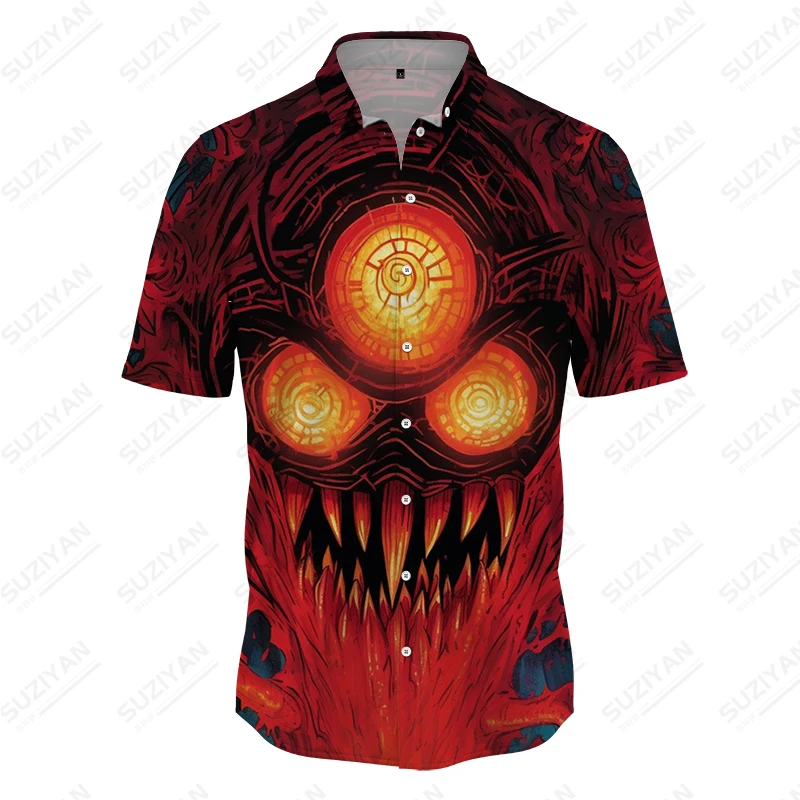 

2023 Summer Hot Sale Men's Hawaiian Shirt Men's Fashion Street Clothing 3D Horror Monster Printed Shirt Large -size Men's Shirt