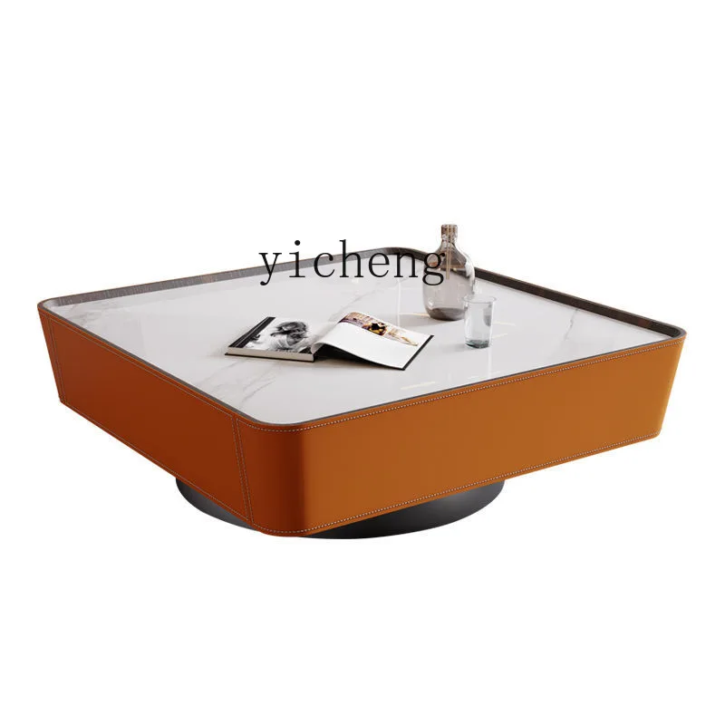 

Zk Minimalist Saddle Leather Square Coffee Table Double Drawer Stone Plate TV Cabinet Combination Affordable Luxury Style