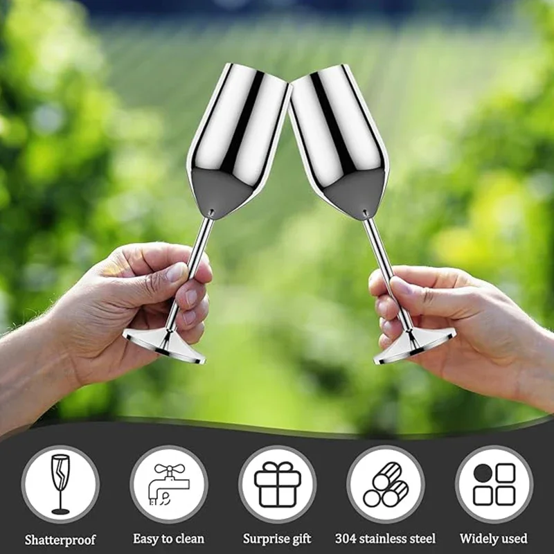 6Pcs Stainless steel wine glasses unbreakable metal cocktail glasses 220ml for drinking cocktails and wine at bar Cup