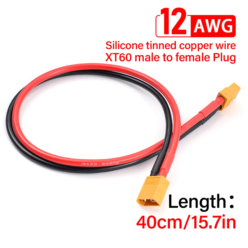 

40/60cm 12AWG Silica Gel Tinned Copper XT60 Male/Female Plug Connection Cable Adapter Wire For Car Battery Power Stations