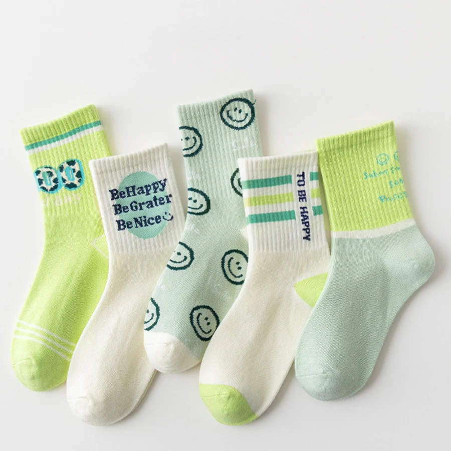 Children Socks 5 Pairs Korean Ins Style Fashionable Breathable Sports For Boys Girls