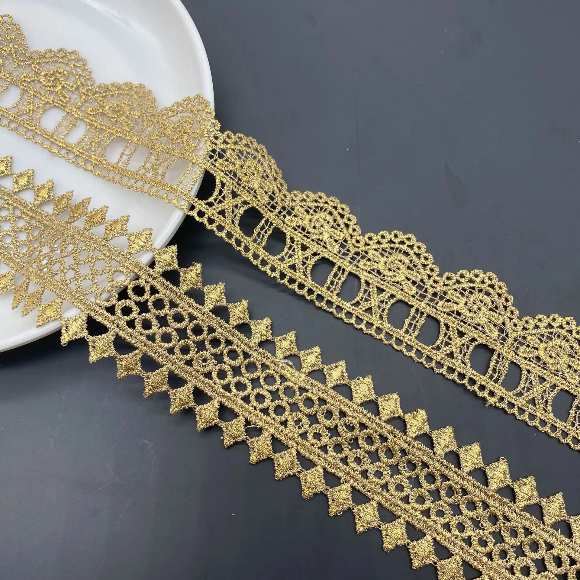 3Yards Of Bilateral Flower Gold Lace Wearable Webbing Lace Fabric Exquisite Lace Trim DIY Sewing Children's Clothing Materials