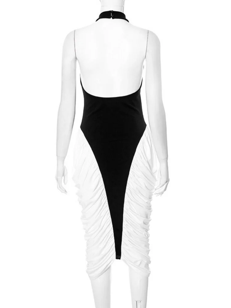 Wmstar Dresses for Women Wholesale New Round Neck Sleeveless Backless Patchwork Bodycon Fit Drape Midi Dress Drop Shopping