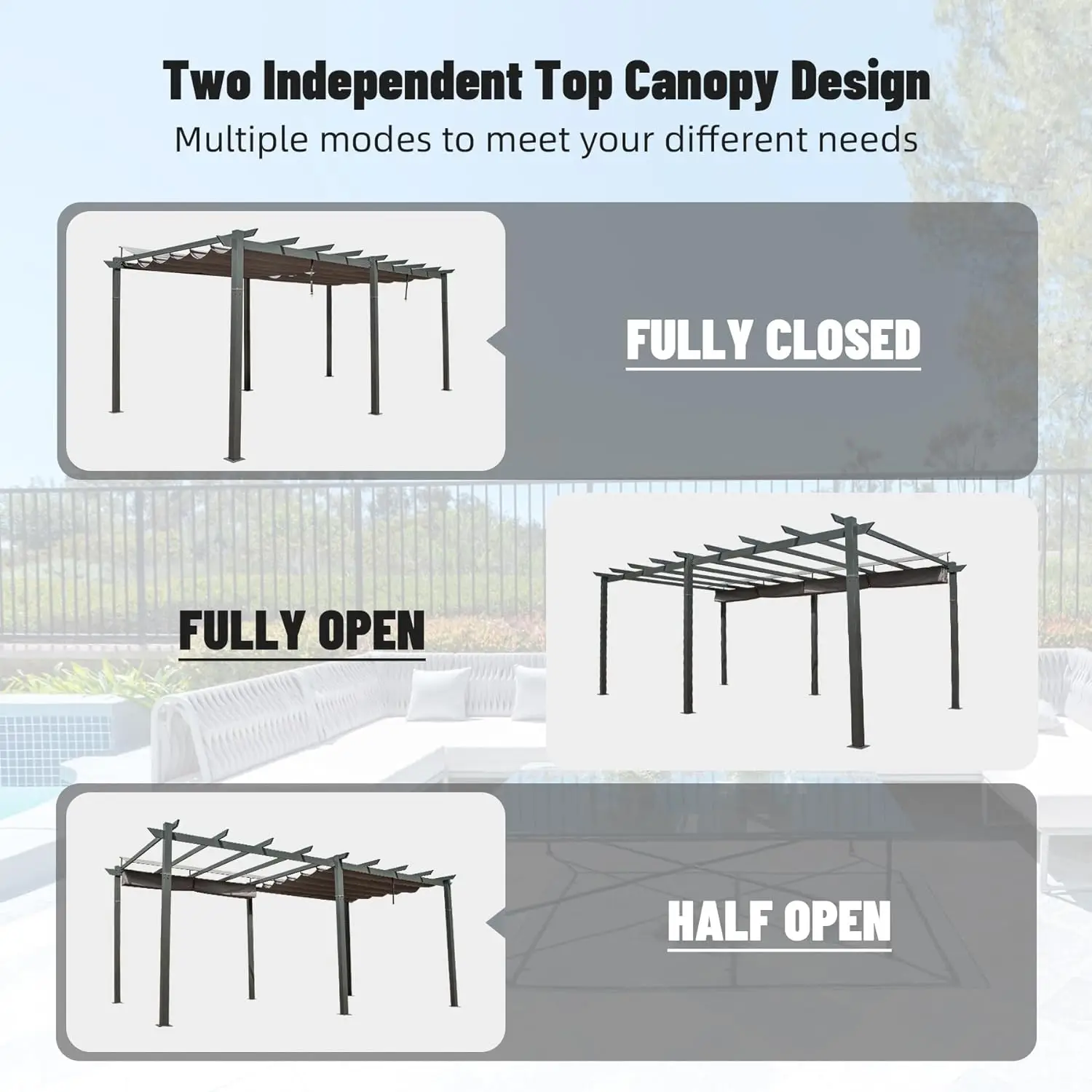 Retractable Pergola 11' x 20'Heavy-Duty Aluminum Shelter with Double Sun Shade Pavilion Extra Large Canopy for Gardens Backyard