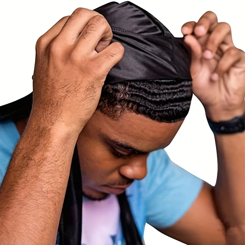 Silk Durag Men's Silk Durag Bonnet Bandana Silky Du Rag Doo Rag Long Tail Waves Cap