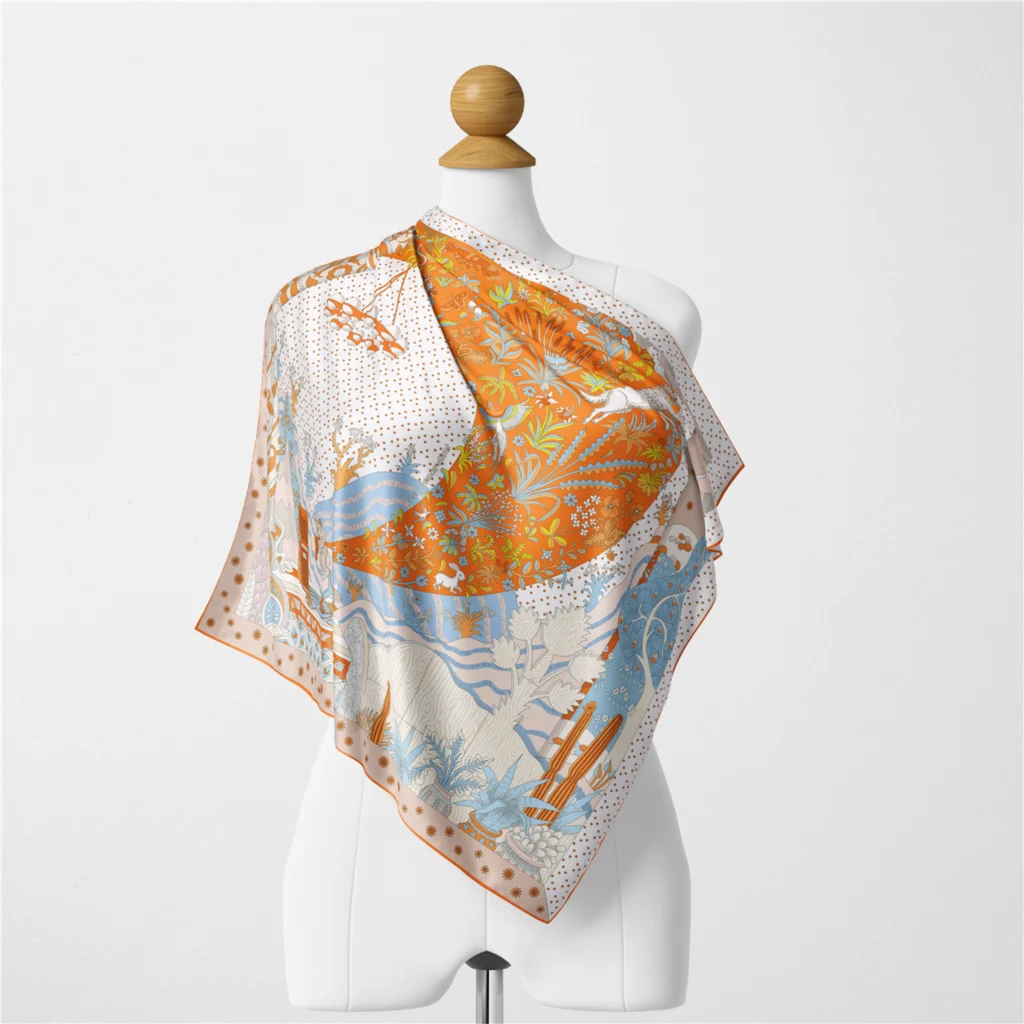 53cm Marke Dot Tiere Quadrat Schal Frau Neue Design Silk Schal Frauen Bandana Luxus Stirnband Hijab Foulard Halstuch – Detail 13