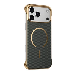 Magsafe Magnetic Wireless Charging Carbon Fiber Shockproof Phone Case with Frameless Air Bumper Design - iPhone 17 (Green)