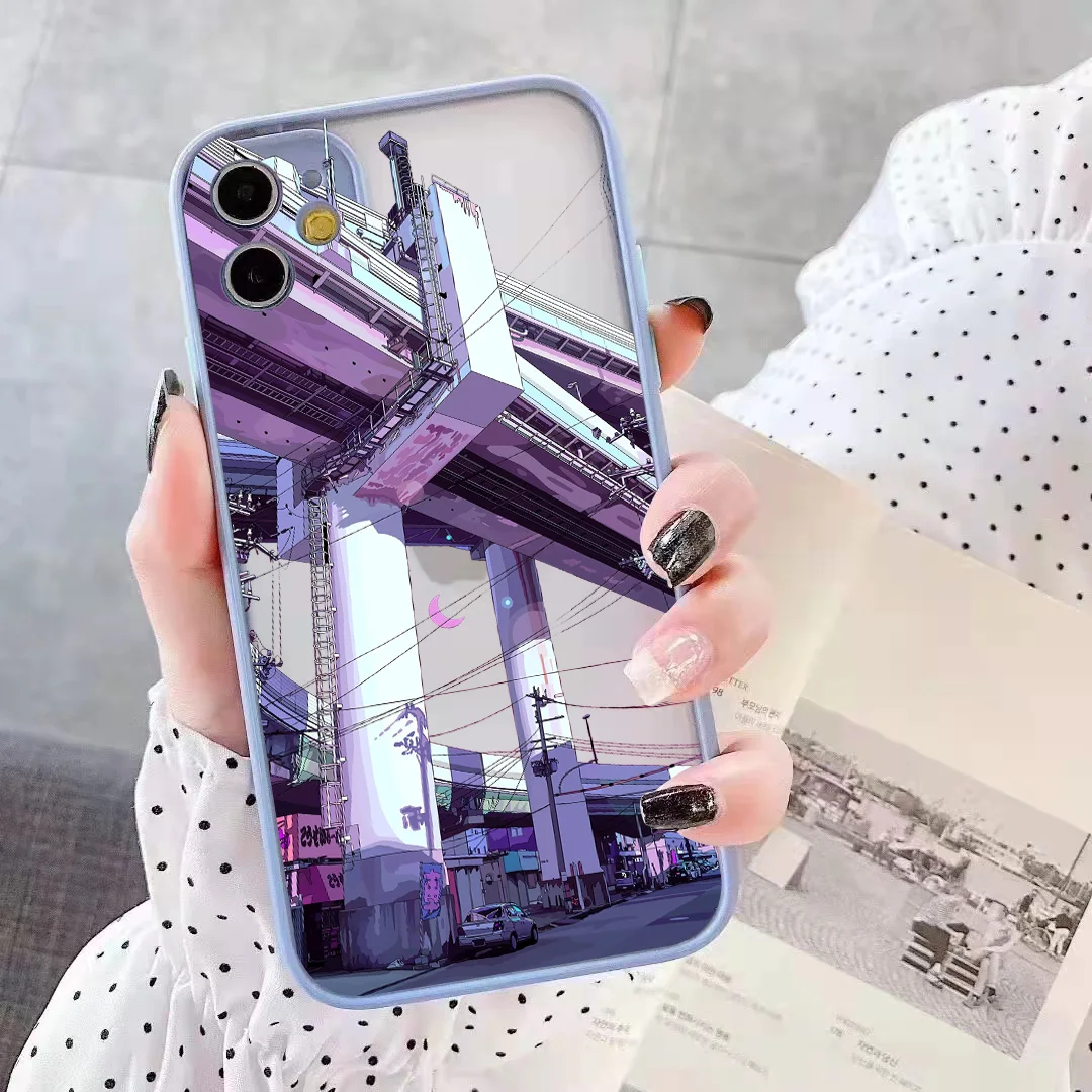 Japanische Anime gemalte Haus Landschaft Handy hülle für iPhone 7 8 plus se2 13 14 12 11 15 Pro Max Punk für iPhone x xr xs Abdeckungen