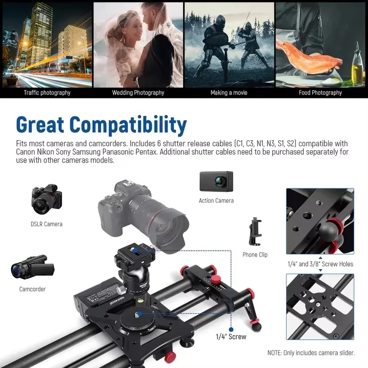 NEEWER ER1 Motorized Carbon Fiber Camera Slider Designed for videographers who want smooth and controlled camera motion
