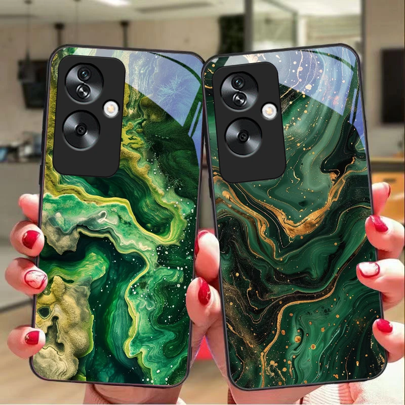 Green Marble Tempered Glass Black Phone Case