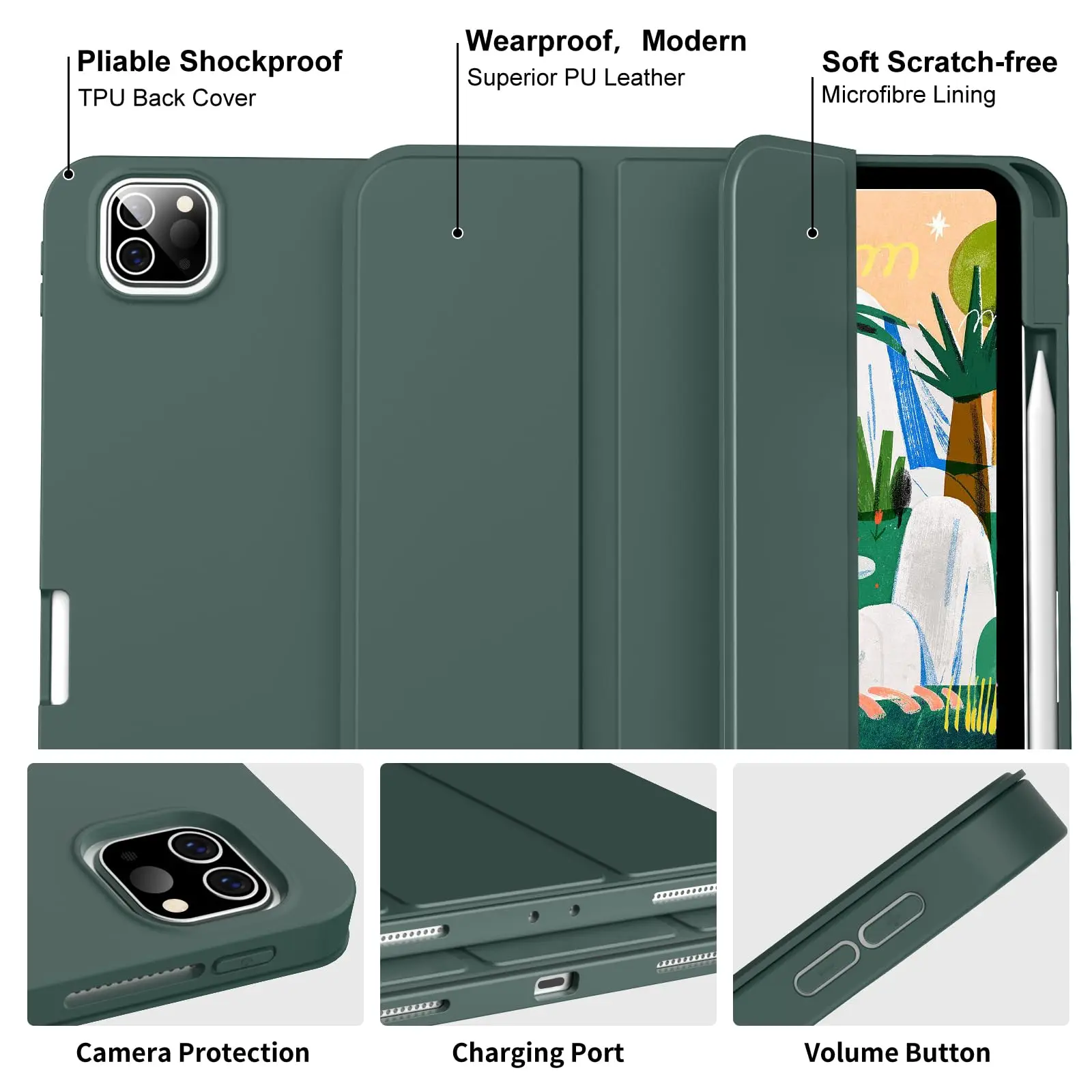 Trifold Stand Flip Cover with Pencil Holder