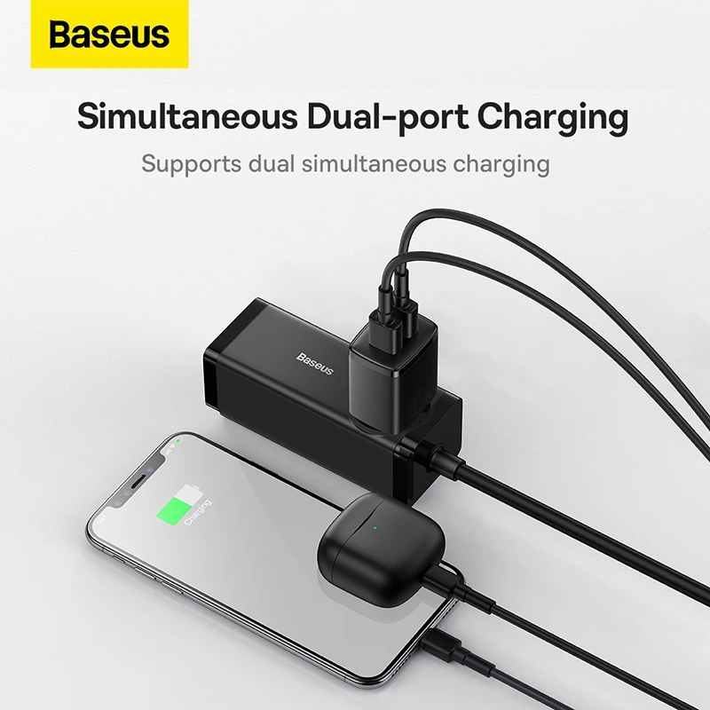 Baseus  USB C Charger Dual Ports Travel Charger Mini Portable Wall  Adapter Phone Charging For iPhone 14 13 12 Huawei Xiaomi