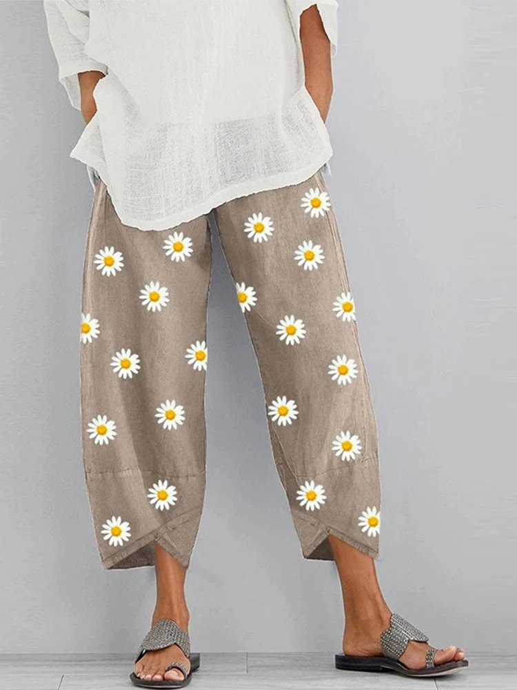 Hispano Arabe Pantalones Palazzo Para Mujer Con Estampado Floral - Tallas Grandes, Tiro Bajo, Corte Holgado Y Cómodo Pantalones Holgados Lino Viscosa Talla Grande Verano