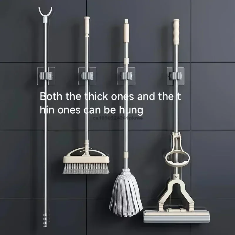 Mop Storage Rack Bathroom Suction Hanging Pipe Traceless Mop Clip Broom Hanger Wall-Mounted Waterproof Rack mop storage rack