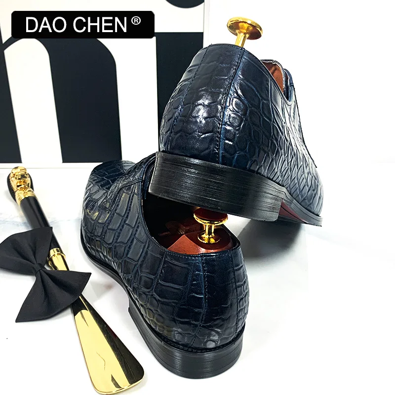 Mens Leather Dress Shoes DAOCHEN ITALIAN MEN LEATHER SHOES BLUE BLACK CROCODILE PRINT LACE UP CASUAL DRESS MAN SHOE OFFICE WEDDING SHOES FOR MEN