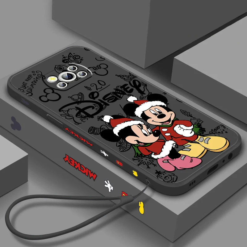 

Christmas Disney Mickey Cute For Xiaomi Mi Poco X5 X4 X3 M5 M5S M4 M3 F5 F4 F3 F2 C40 Pro GT NFC 5G Liquid Left Rope Phone Case