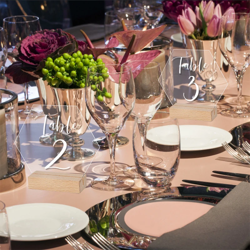 Description Picture 3 of item10Pcs Acrylic Wedding Table Number Sign DIY Blank Clear Display Signs with Wooden Base for Wedding Party Event Table Decoration