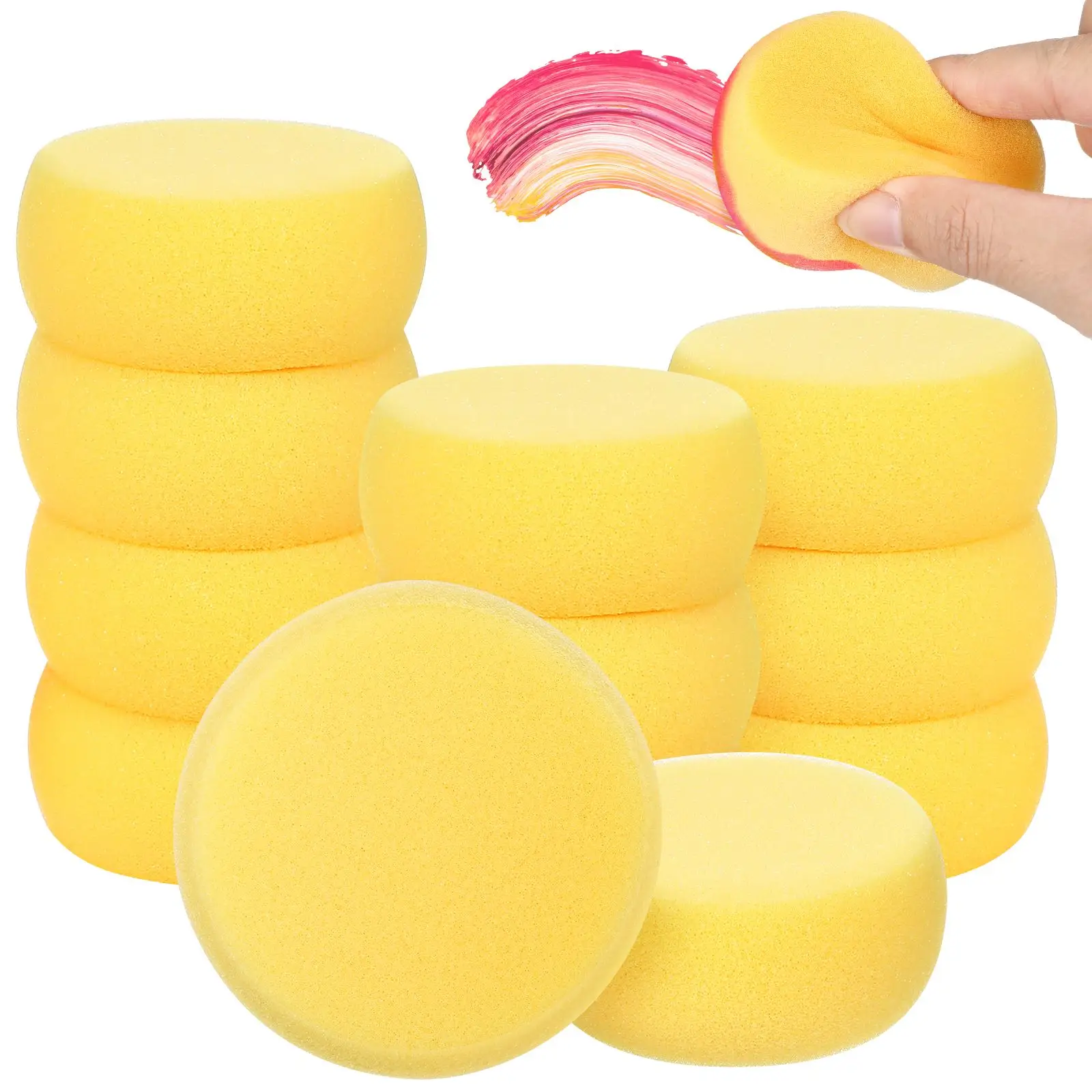 12pcs Yellow Round Cake Sponge Round Synthetic Watercolor Artist Sponges For Painting Crafts Pottery Round Cake Sponge(Yellow)