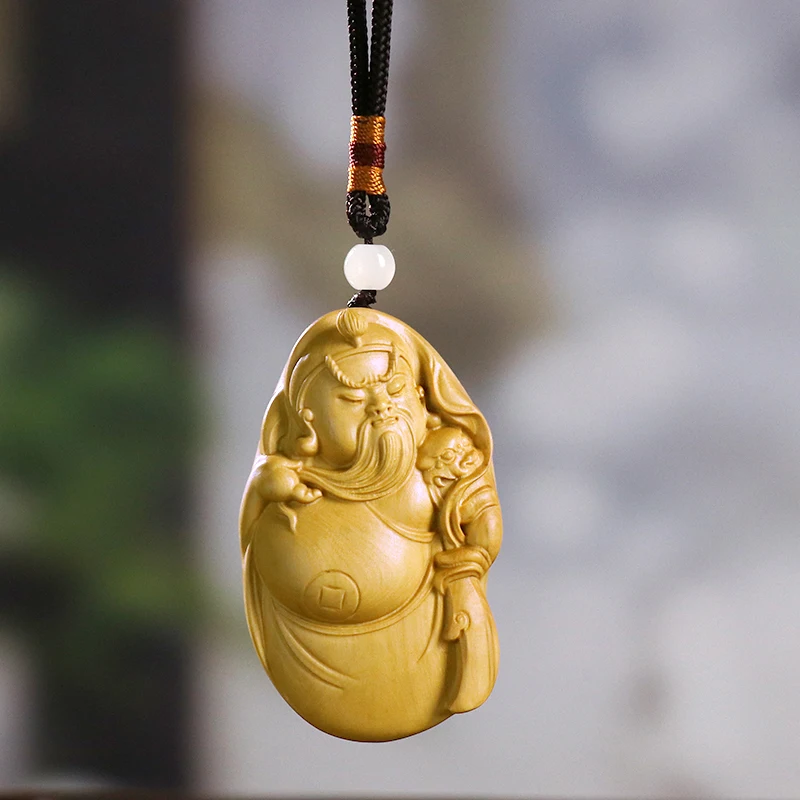 

Boxwood carving Wu God of wealth Guan Gong solid wood fortune hand piece men's play new Chinese car pendant collection