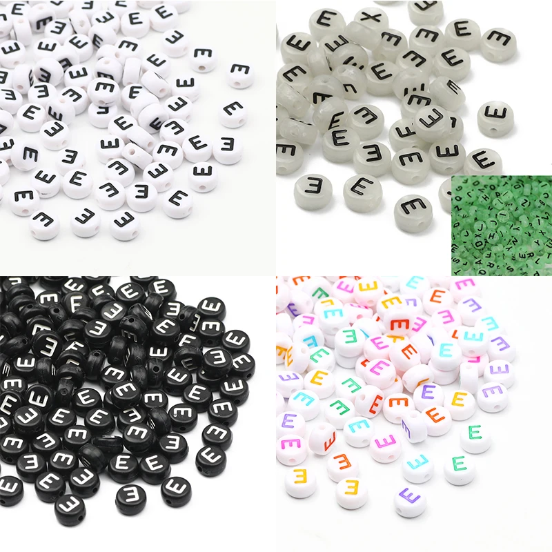 100 Stück 4Style 7mm flache runde A-Z Buchstaben Acryl lose Spacer Alphabet Perlen für Handarbeiten Schmuckherstellung Diy Armband Halskette – Detail 6