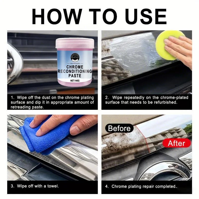 140g Chrome Plating Restoration Paste for Car Wheel Door Handle Window Metal Polish Auto Care External Maintenan Removes Rust